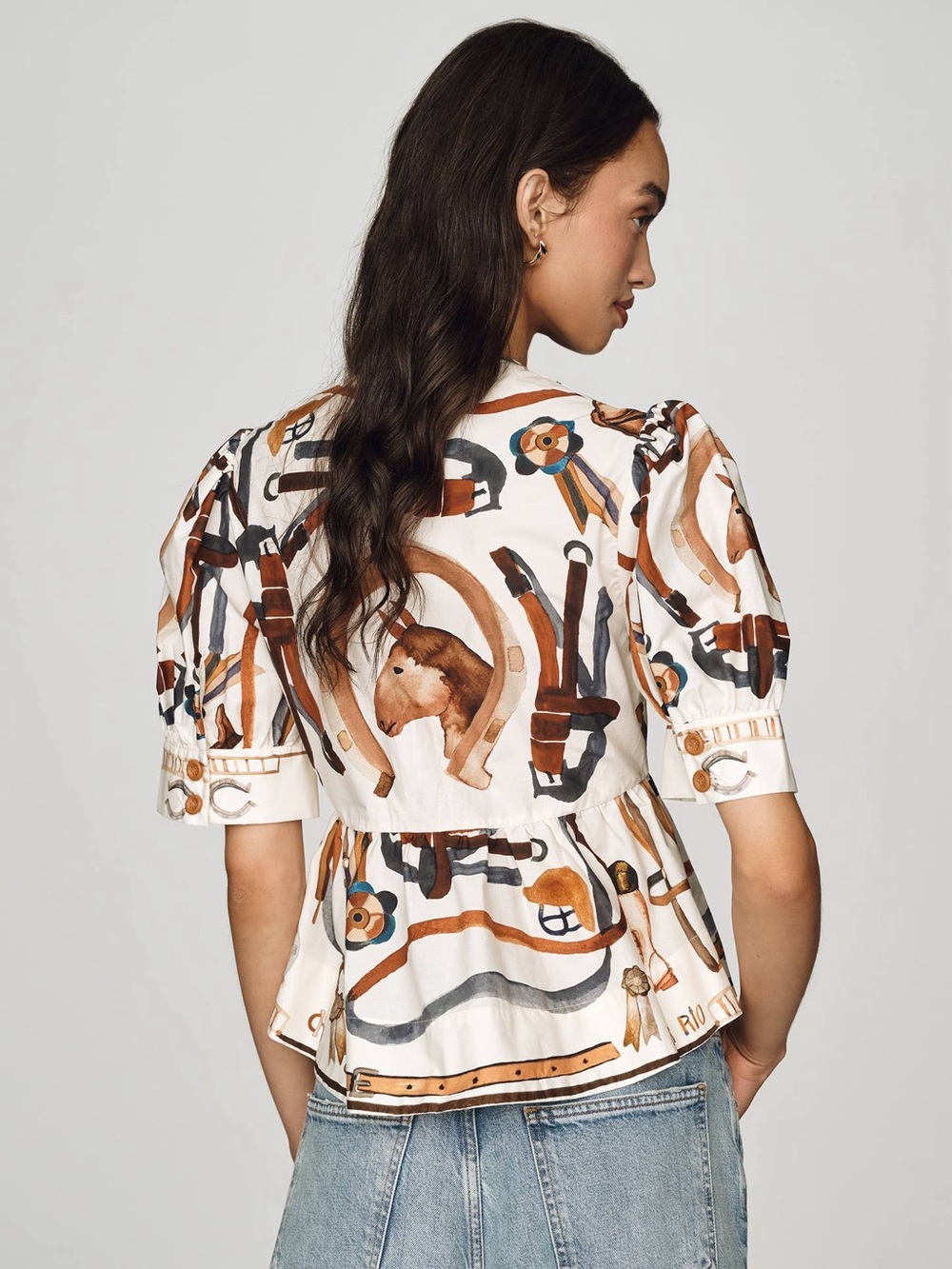 Farm Rio Equestrian Scarf Blouse - Picture 2 of 8